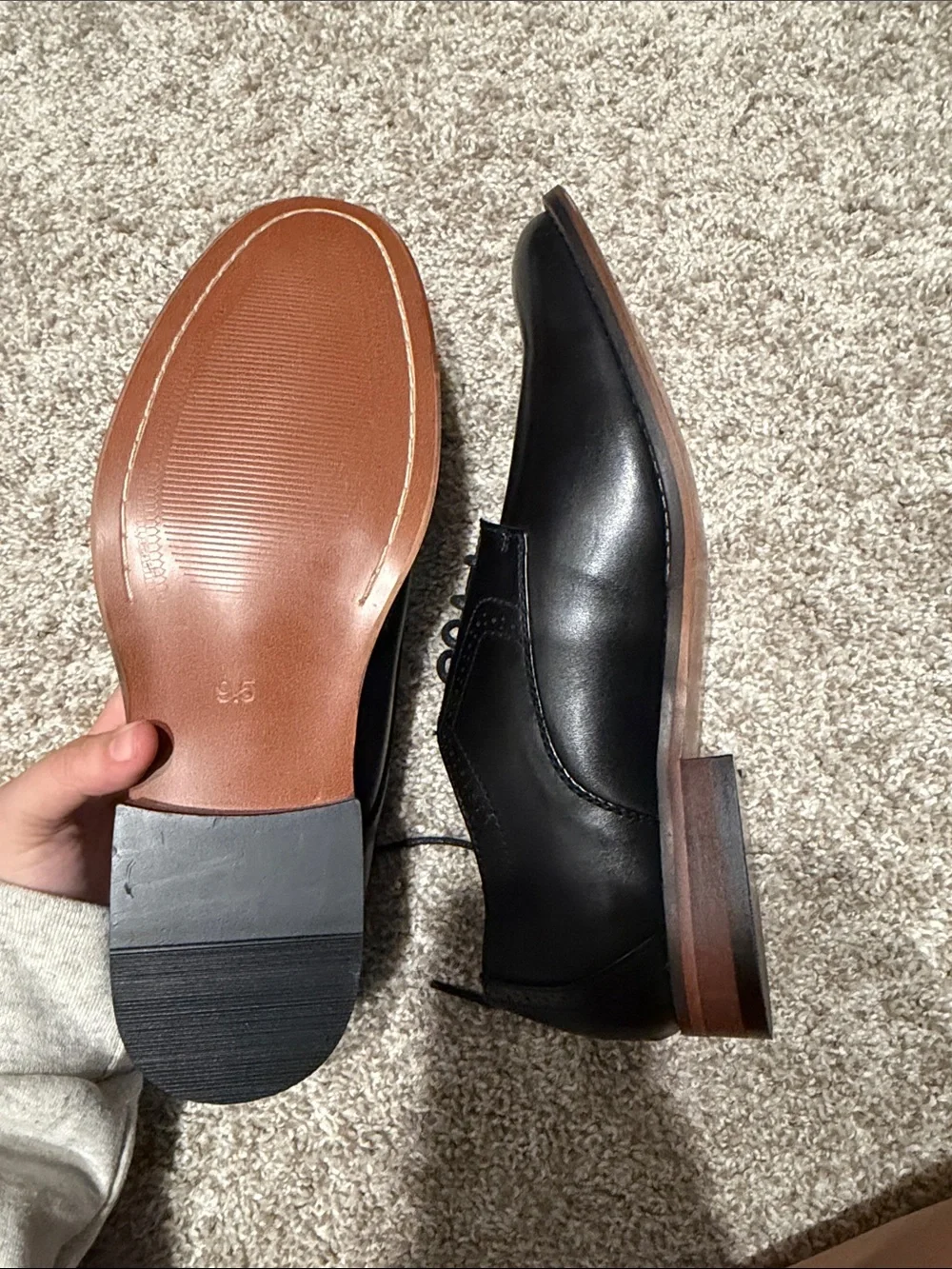Vostey Black Leather Derby Dress Shoes